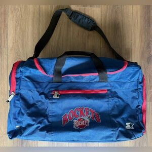 Vintage 90 Houston Rockets NBA Starter Blue Gym Canvas Duffle Bag A Shoe Section